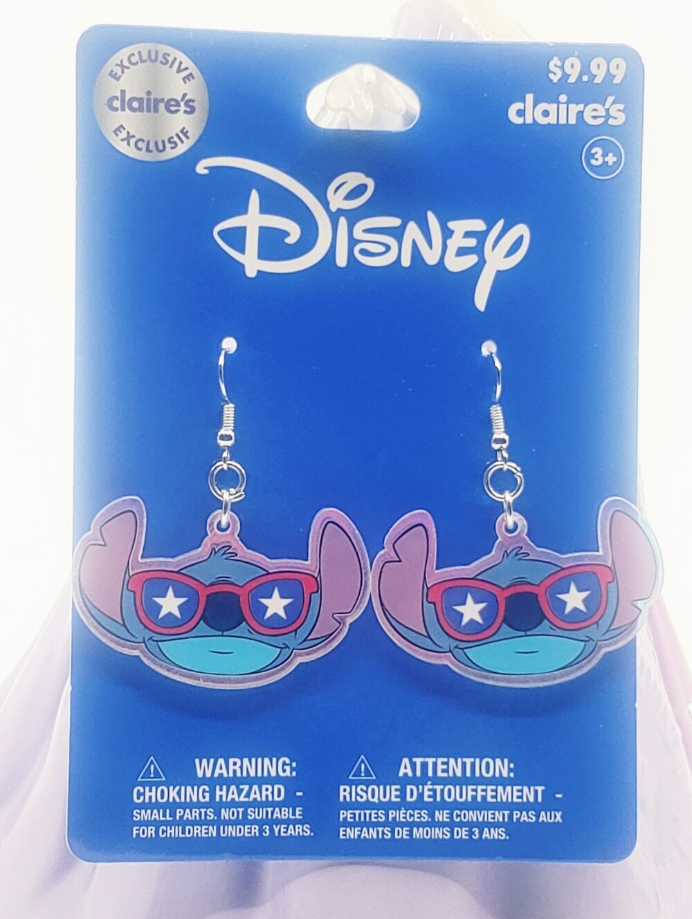 Disney Claire's Pink and Blue Disney Stitch Star Sunglasses Dangle Earrings